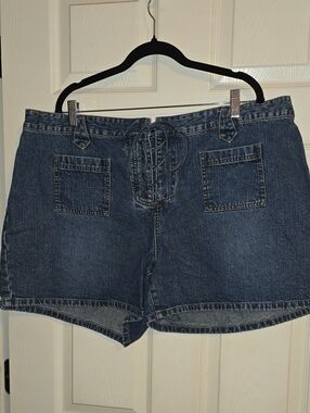 Lace-Up Front Dark Blue Denim Jean Shorts for Women